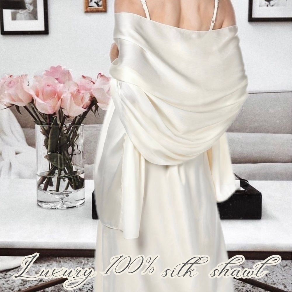 100% SILK SATIN White Large Shawl Scarf Wrap Wedding Bridal Bridesmaid Cover up